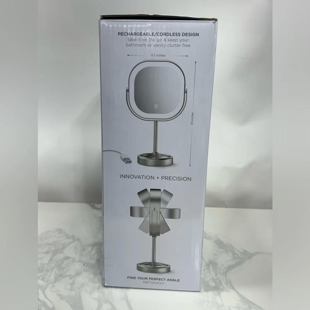 LED Vanity Mirror with Stand 3 Light Settings, 360° Rotation Brushed Nickel